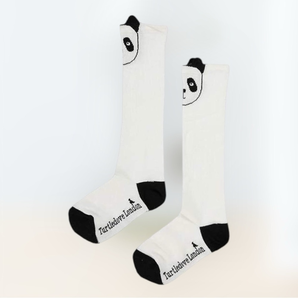 NWT Turtledove London Panda Knee High Socks Cotton White Black 6-12 Mths
